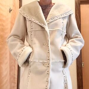 $398 Dennis Basso Shearling XXL Suede Coat Reversible Fur